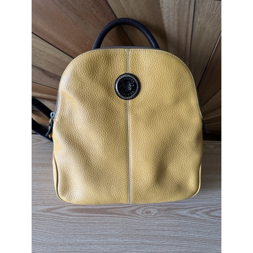 Dooney‎ & Bourke Yellow Mustard Backpack With Brown Leather Handle and Straps